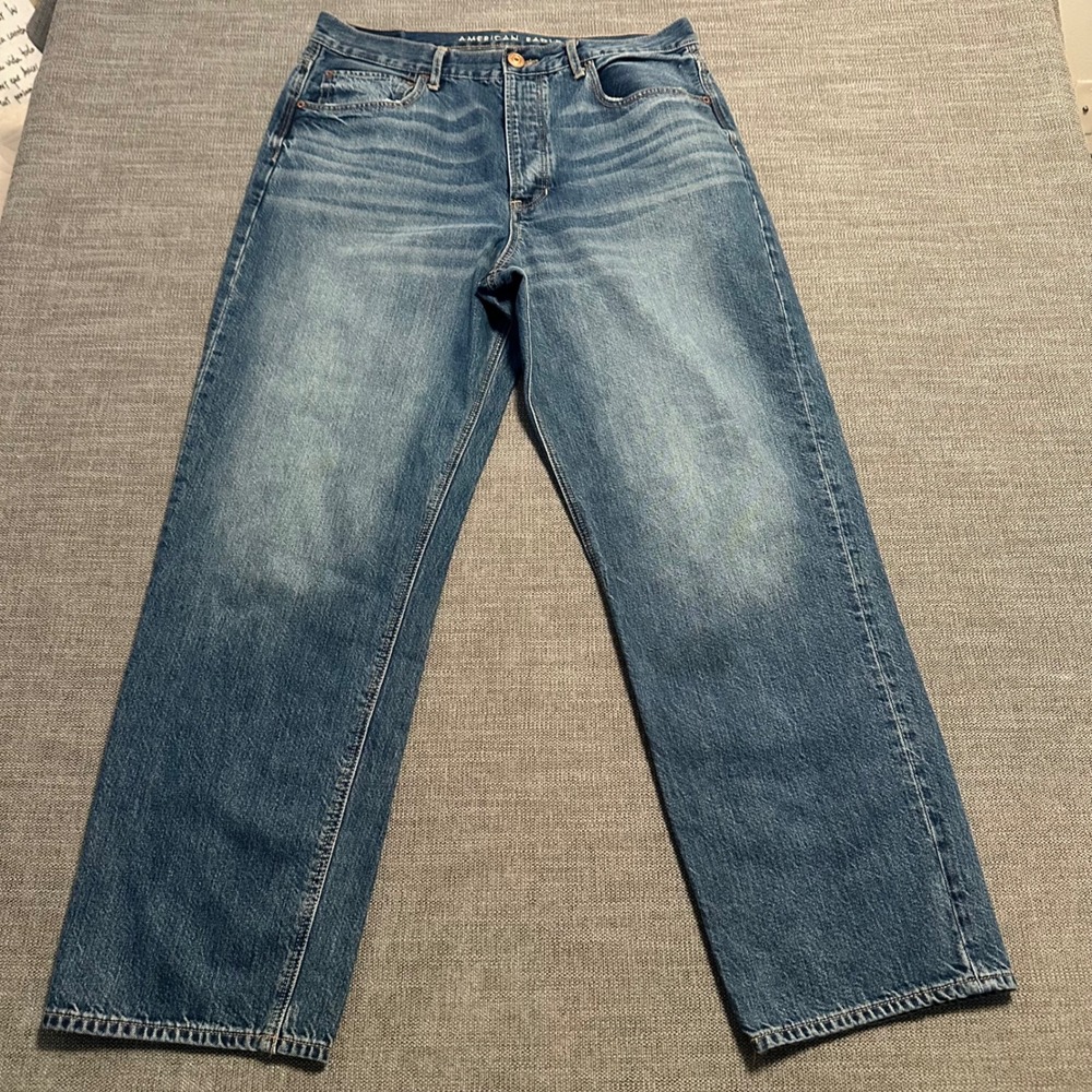 American Eagle Straight Leg Jeans Mens 12 Blue Medium Wash Button Fly